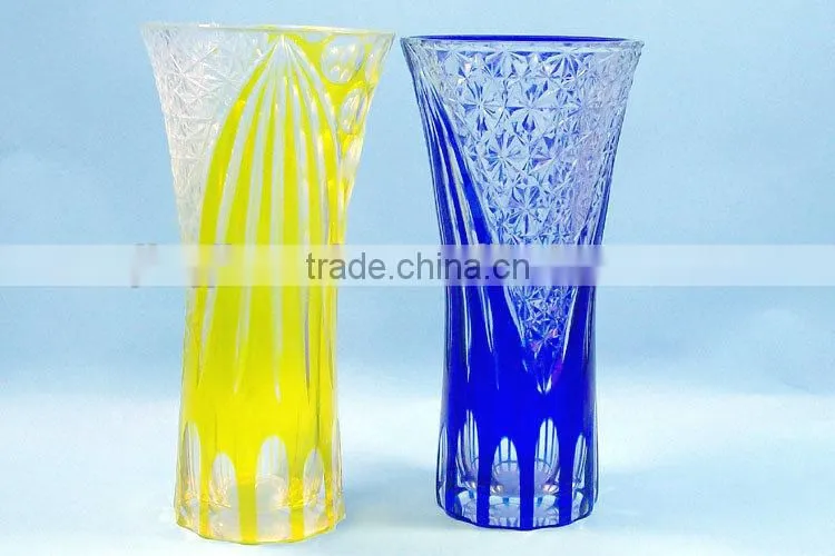 hand etched overlay flower shop best selling China glass vase