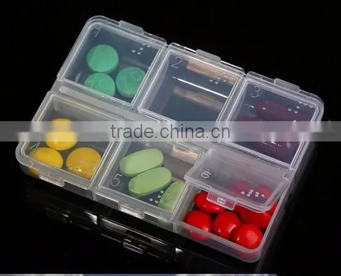 cy275 Mini Portable Clear Empty Braille 6 Cells Pill Medicine Drug Storage Case Box