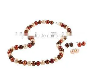 wholesale 17 inches multi color 8-9mm freshwater pearl necklace with 3 pairs of matching earrings