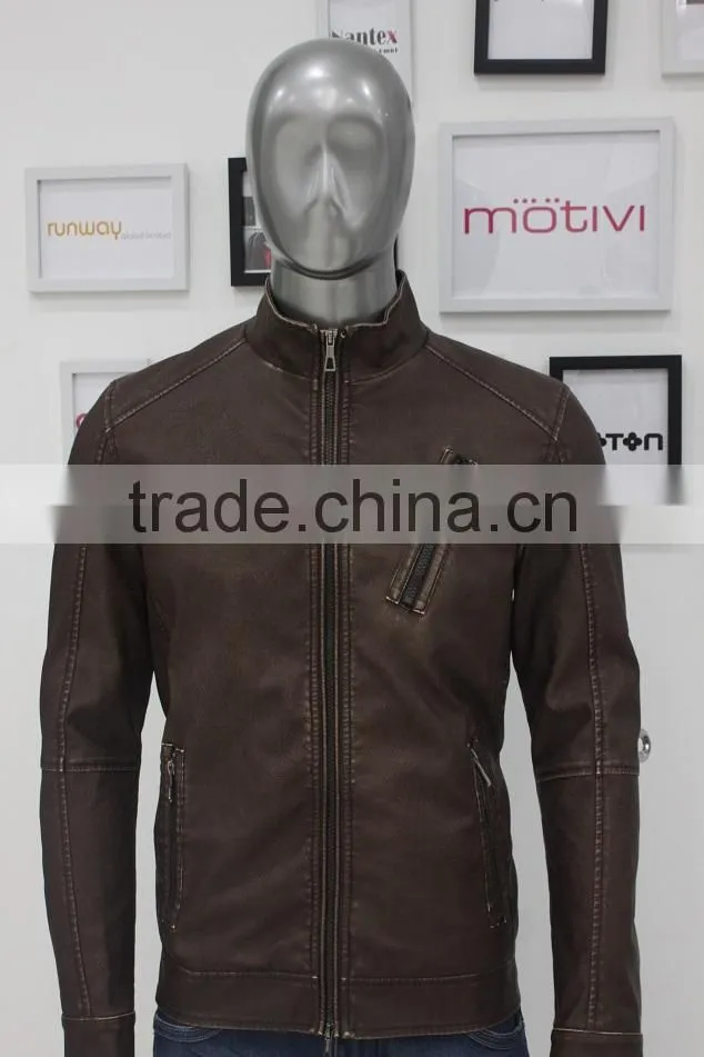 2014 Wholesale Cheap brown PU Jacket Brazil Design For Men