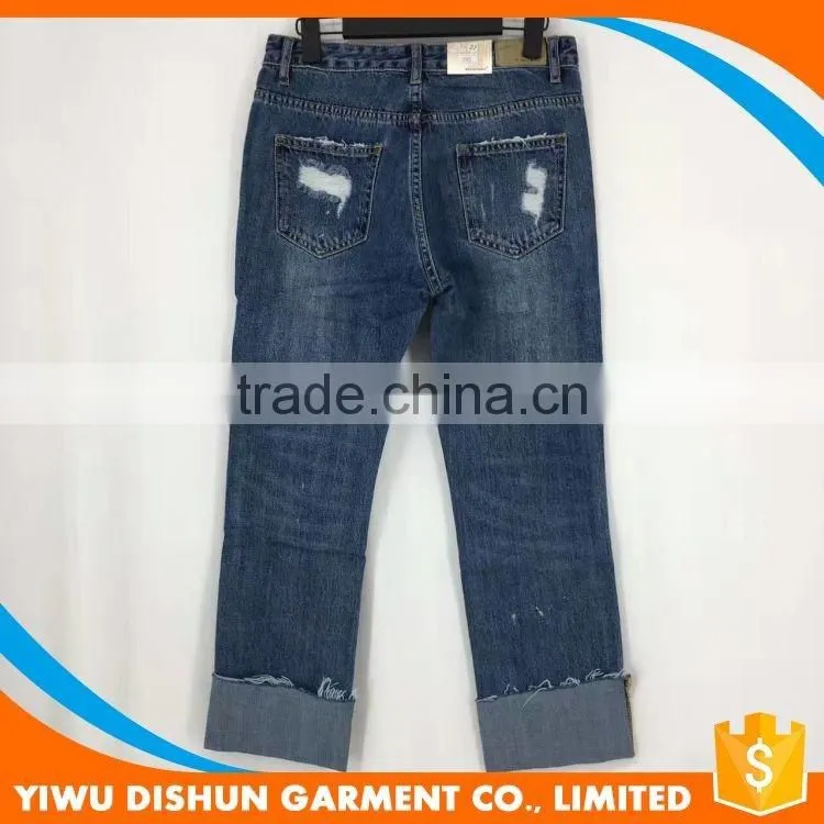 Women china wholesale fashion ripped rolling up jeans
