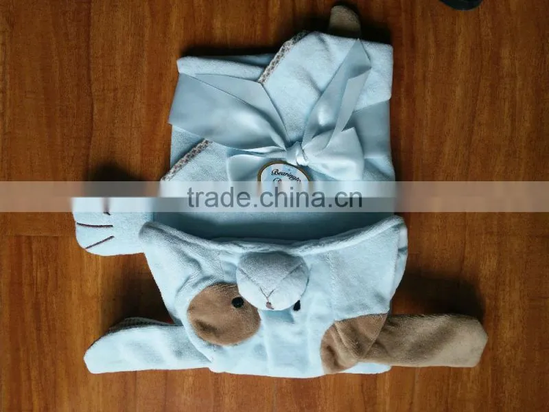 Super soft cotton velour animal head newborn baby receiving blanket