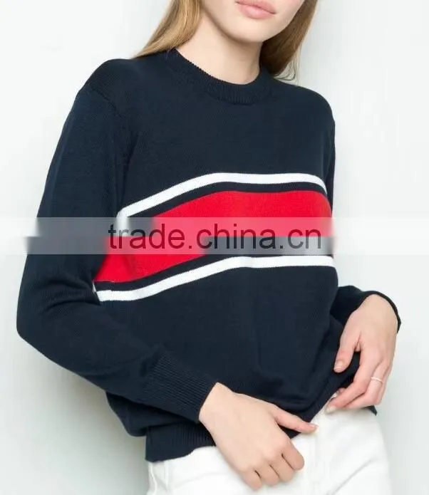 Runwaylover 140 Ladies 2017 Autumn Round Neck Knitted Stripe T-Shirt