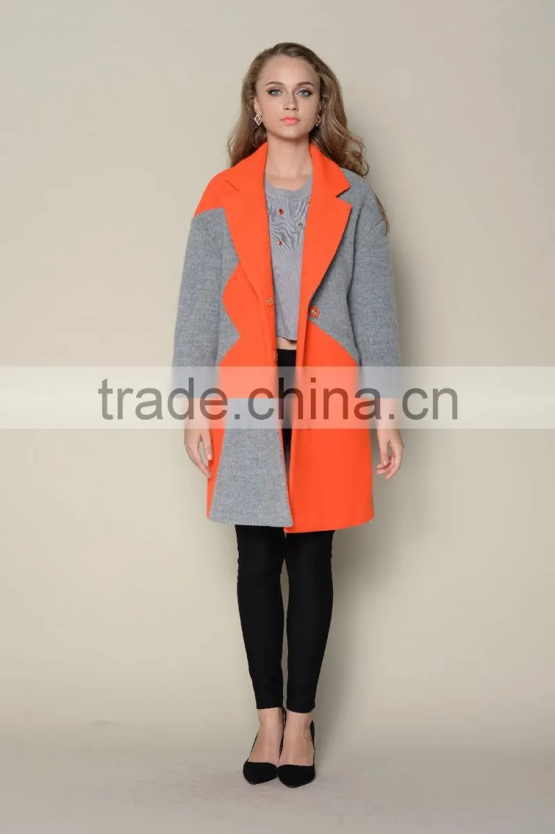 ODM designed fashionable wool warm branded contrasted colored young ladies long coats