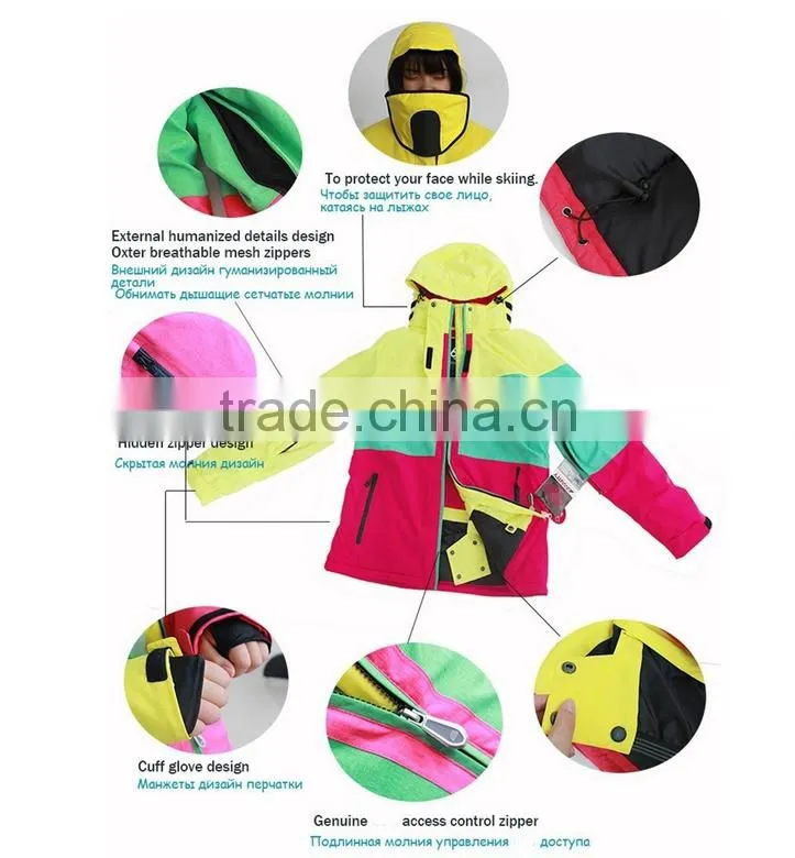 orange women waterproof quilted european ski jacket wholesale