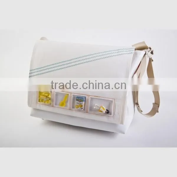 New arrival child canvas messenger bag with outside windows shoulder laptop messenger bag
