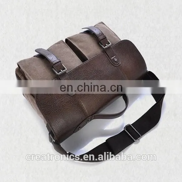 CR alibaba europe customized design leather men's leisure satchel canvas messenger bag laptop