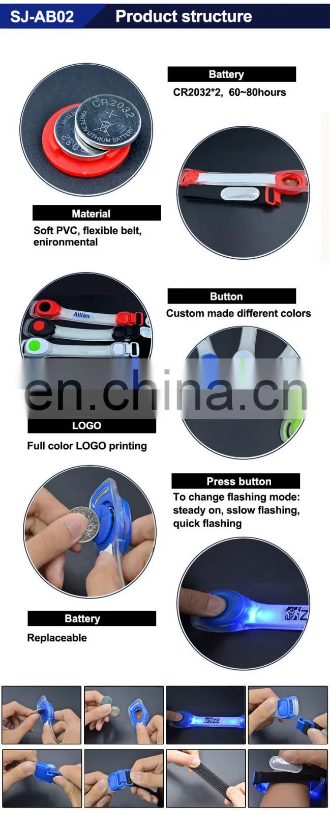 SUNJET 2018 Hot Item Safety Flashing Thick Excercise Led Armband Made in China