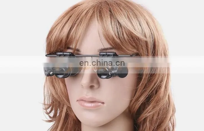 Binoculus Glasses Loupe LED Light 20X Eyewear Magnifier