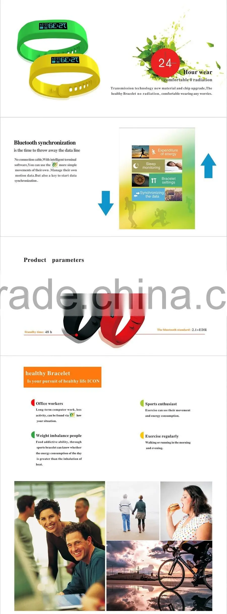 Pedometer Sleeping monitor date&time colorie bluetooth LC- SH01 Smart Bracelet