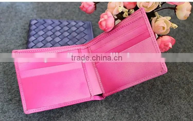 Latest fashion soft woven sheep leather women bifold wallet thin leather wallet