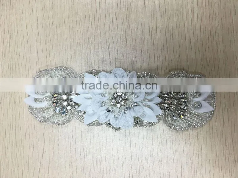 Wholesale Bridal Rhinestone Appliques with Organza Flower