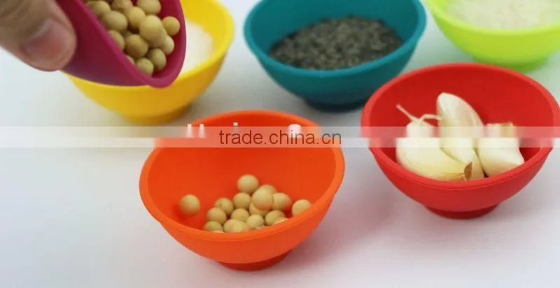 Multi-colored small silicone bowls