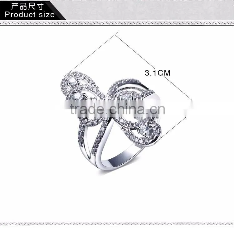 Beautiful Butterfly Shape Party Jewelry Platinum Plated Brass Jewelry Women CZ Ring