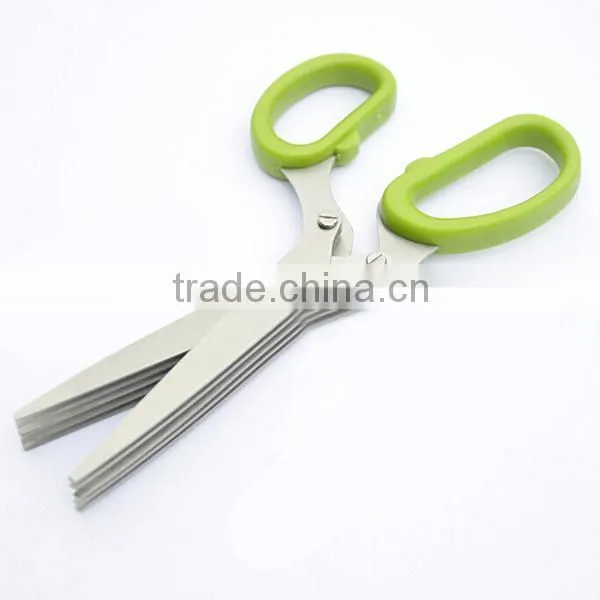 2015 new in stock kitchen herb scissors 5 blade stainless steel and PP plastic handle
