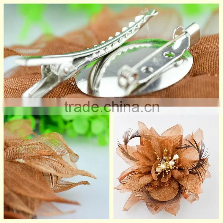 Wholesale china hair accessory brown feather hair flower cips