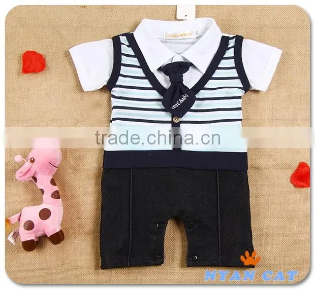 2016 British Style Newborn Baby Clothes Cotton Jumpsuits Breathable Toddler Boy Stripe Rompers Breathable Handsome Boy Clothing