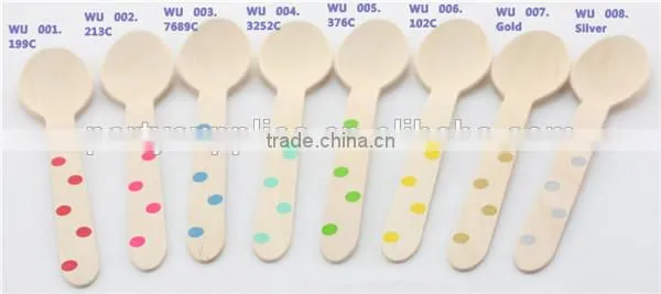 6.5 Inches Red Polka Dot Printed Wooden Spoons Utensils