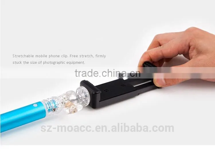 Crystal interface aluminum selfie stick with bluetooth shutter button