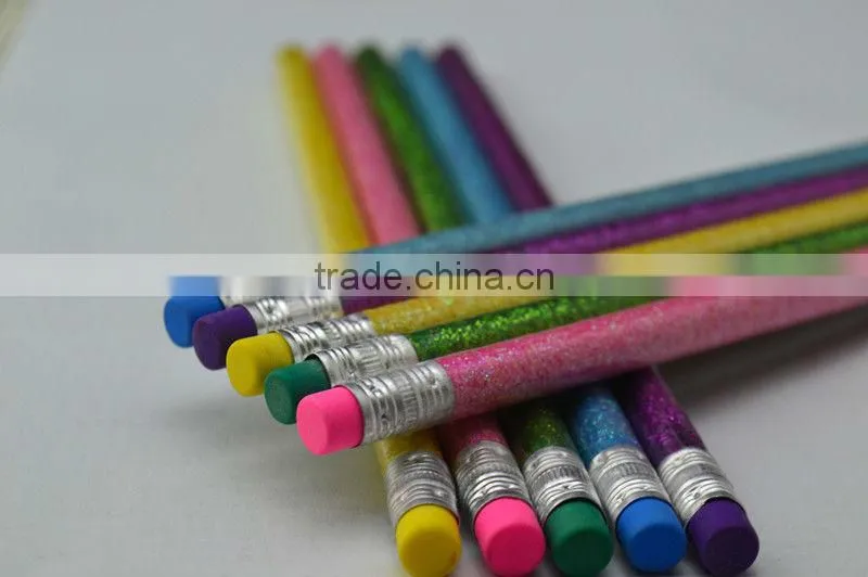 Hot sales new arrival HB lead glitter pencil with colored eraser top