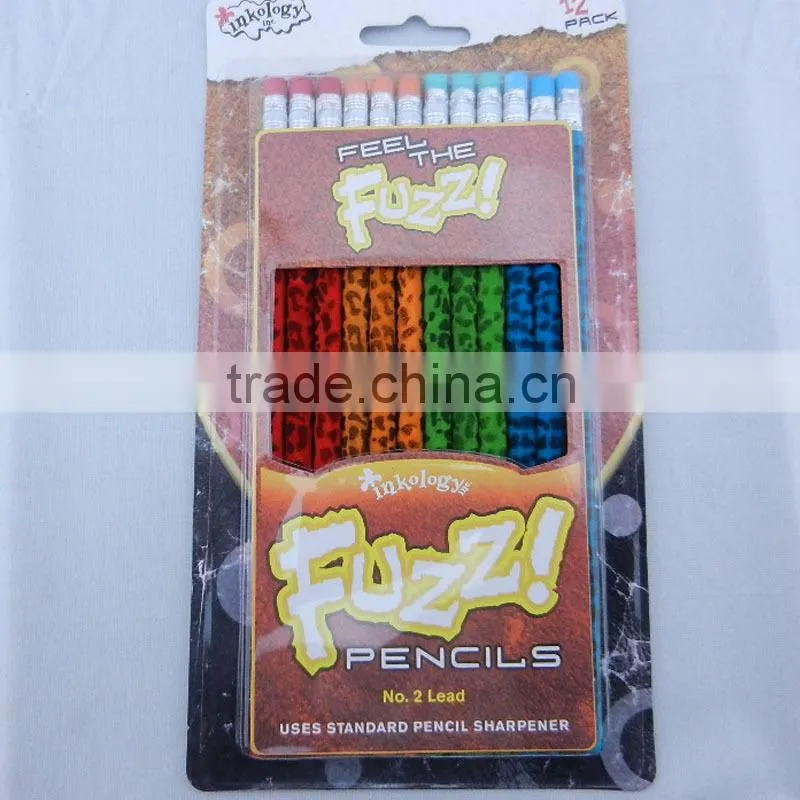 hot sale 12 pcs drawing fuzzy pencil with color eraser head