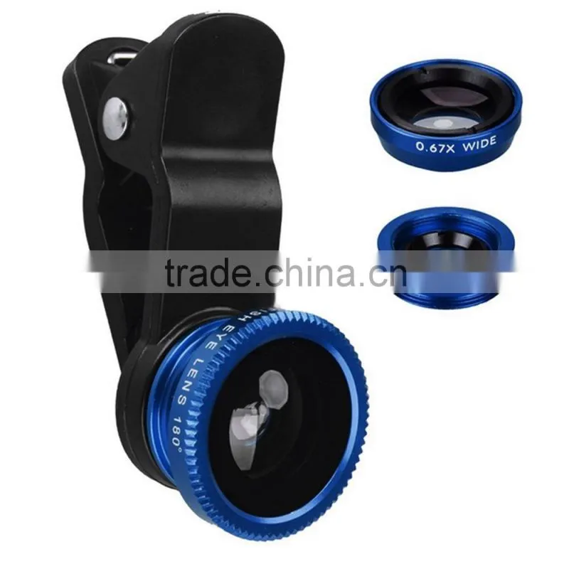 Universal clip 3 in 1 mobile phone lens kit fish eye lens wide angle lens macro lens detachable camera lens