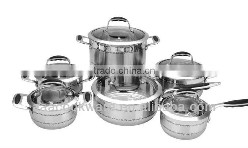 12pcs 304 Stainless Steel Cookware set with silicone handle
