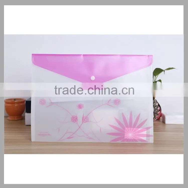 office stationery A4 clear plastic bag PP clear file folder envelop shape document file bag with snap closure