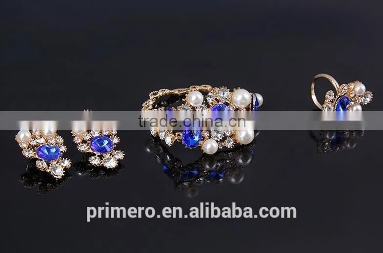 18K Gold Plated Pearl Rhinestone Crystal Necklace Wedding Ring Party Gift Costume Pearl Bridal Jewelry Sets