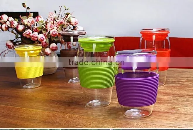 Heat resistant glass cups with silicon rubber case for personal use