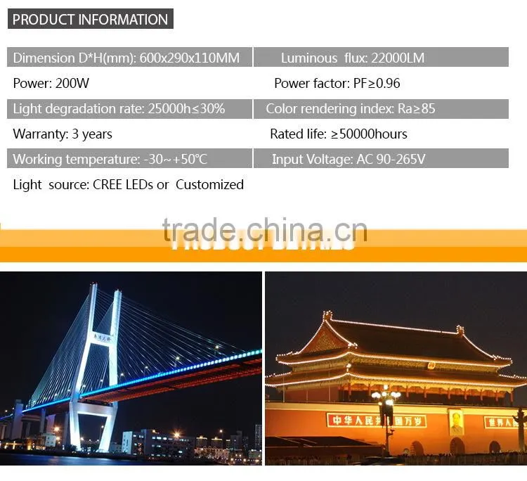 Outdoor IP67 waterproof bridgelux cob led floodlight 200w
