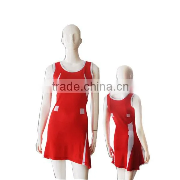 Red color custom made netball dress fit slim style