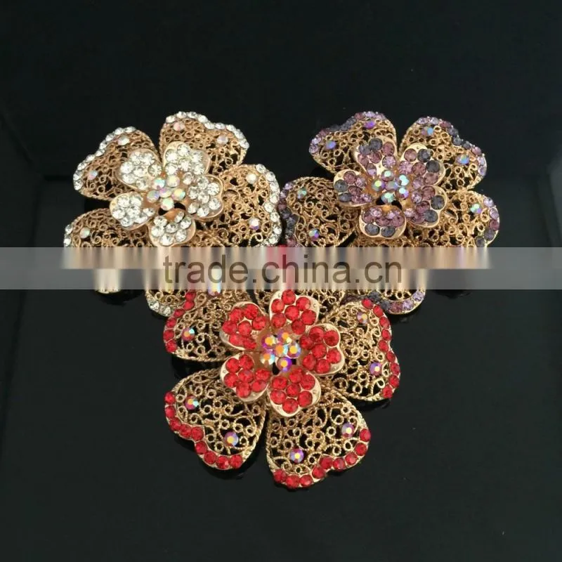 Metal Flower AB Rhinestone Brooch Pin,Color Rhinestone Brooches And Pins For Wedding Imitation
