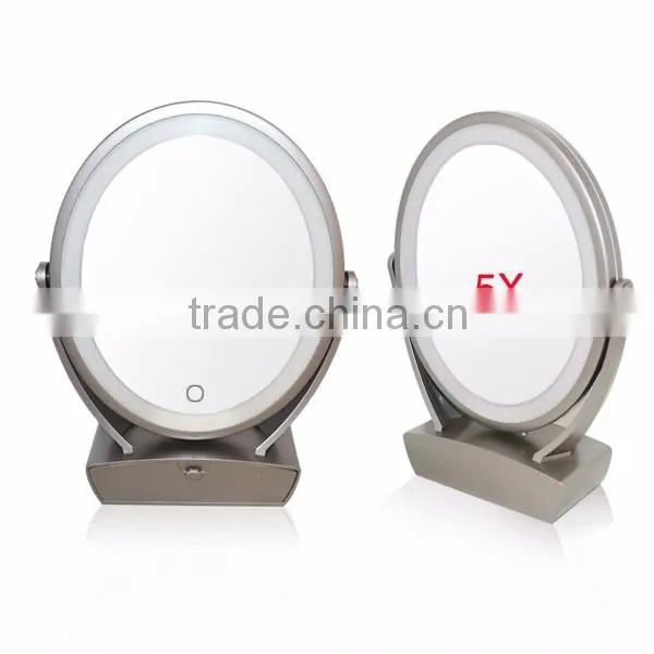 Touch screen lighted dressing table mirror with 5x and 10x magnifying mirror