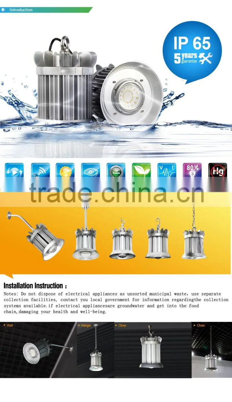 2016 Copper Heat Pipe Design 5 Years Warranty CE Rohs Approved Meanwell Driver 80W LED High Bay Light