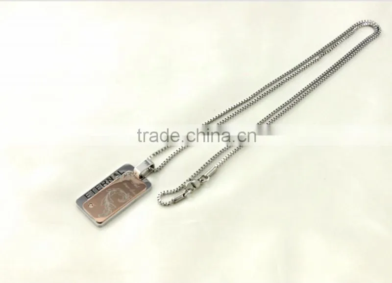 2015 High polish fashion jewelry stainless steel couples necklaces dog tag pendant wholesale