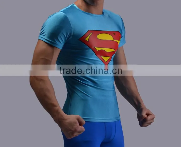 China Manufacture Superhero T-shirt Avengers Marvel Super Heroes Superman Mens 3d Printed Compression T-shirts