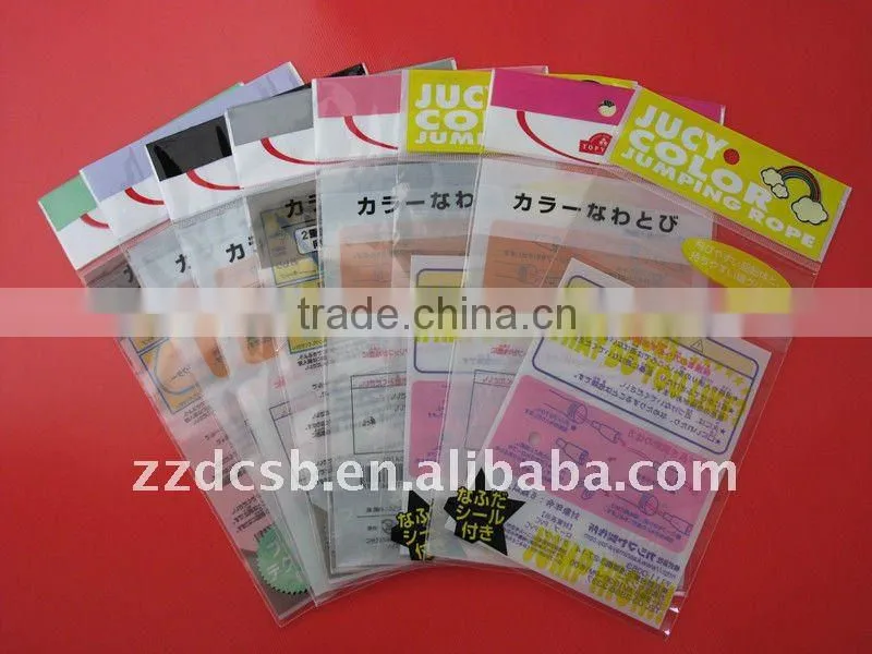 Plastic resealable opp header bag with self adhesive flap at the top