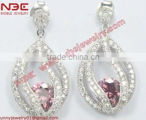 Hot sale cheep 925 silver earrings jewelry,romantic heart design silver jewellery,morden 925 silver cubic zircon earrings