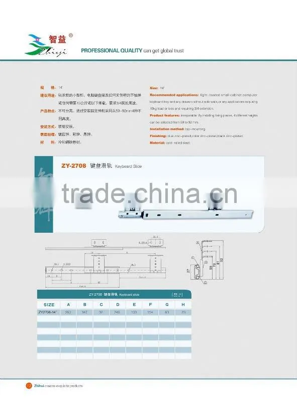 ZY: 27MM ( 0.9*0.9) Keyboard Drawer Slide