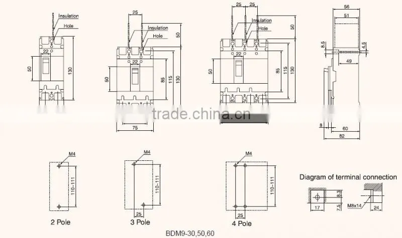 BDM9 ABS MCCB 60A 3P MOULDED CASE CIRCUIT BREAKER