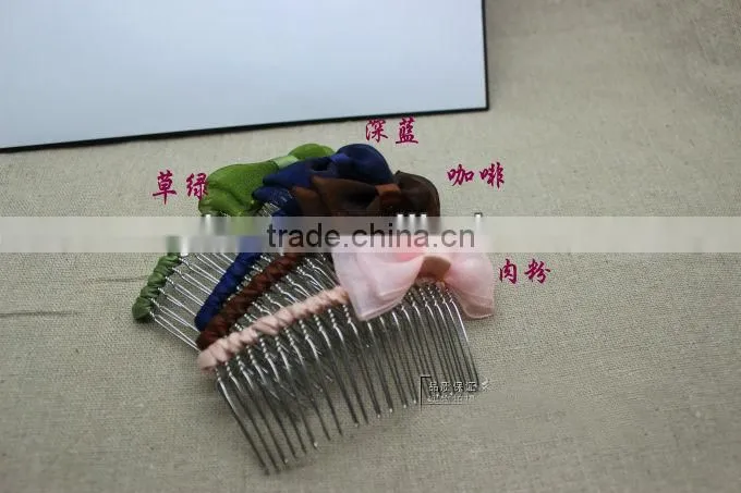 Elegant Girl Cute Bow Tie Metal Hair Comb Wrapped Ribbon Mixed Colors