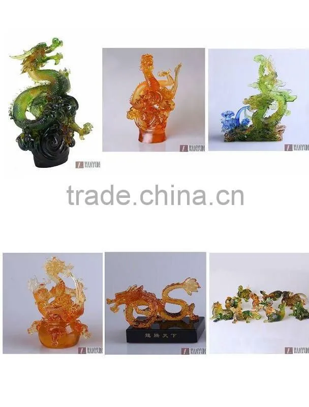 crystal glass chinese fengshui liuli dragon sculpturefor business decor