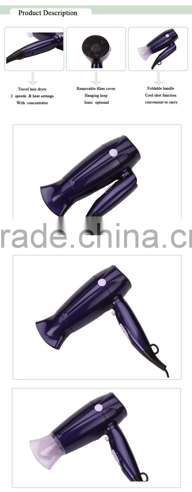 hot selling DC power motor Hair Dryer fast drying 110V 220V dual voltage folding bathroom hang hook