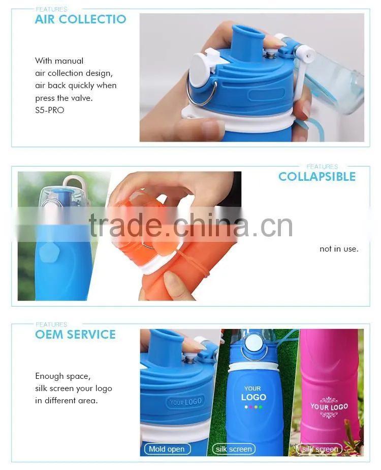 750ml Collapsible Silicone Water Bottle with air valve
