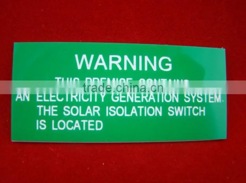 Warning engraving sign adhesive 3m abs boards