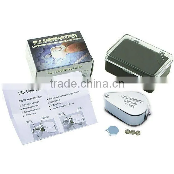 Portable 30x Magnifying Optical Glass LED Light Jeweler Identifier Tool Loupe