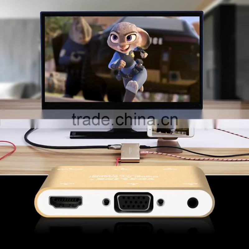 1080P HDMI And VGA+Audio Dual Display Converter Digital AV Multiport Adapter Golden