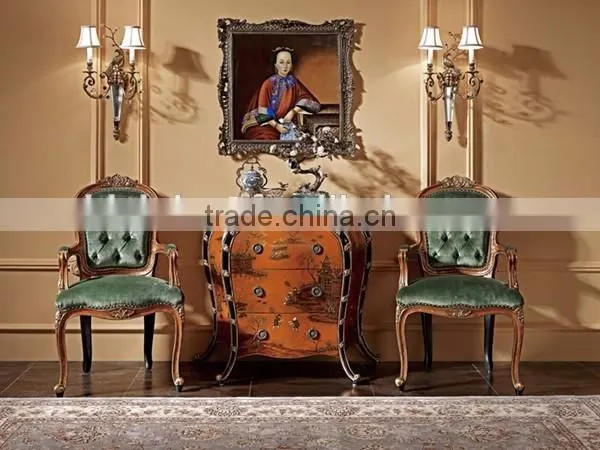 Vintage Living Room Furniture Hand Painted Leisure Chair, Hand Carved Armchair, Button tufted Upholstered Dinning Chair