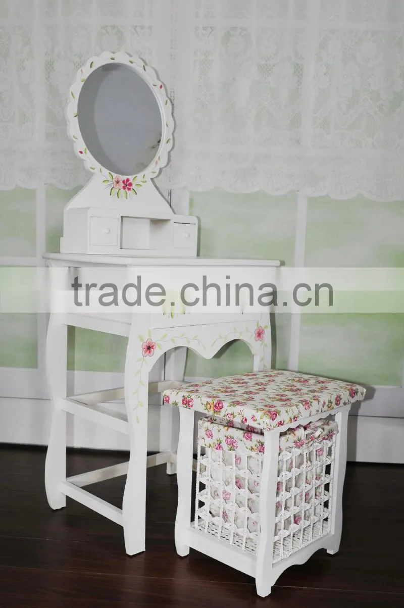 Small beautiful unfinished wooden cabinet with basket drawer